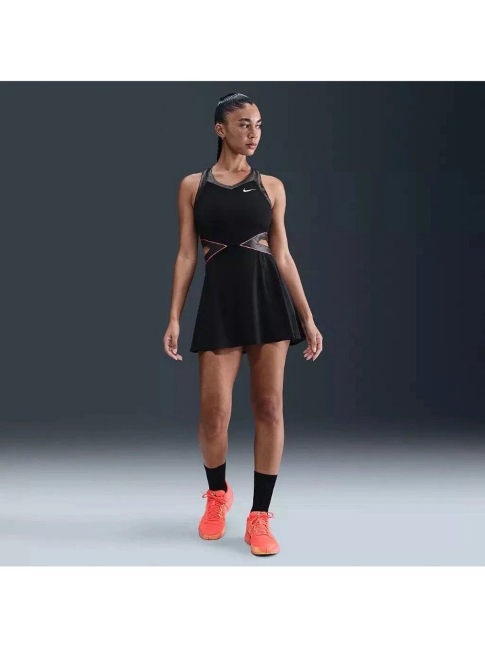 NEW Nike Court Slam Tennis Dress Womens XS Black Open Back Dri-Fit II6186-010